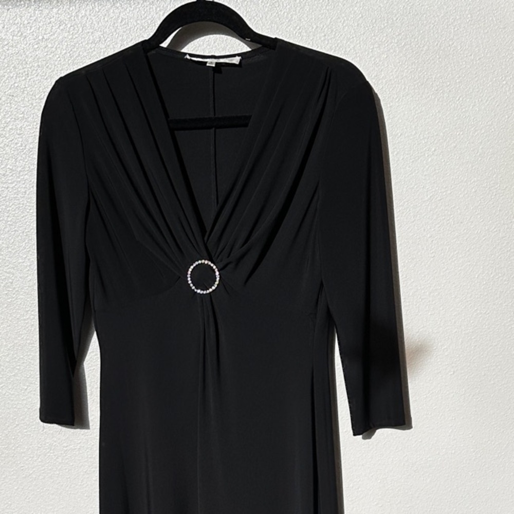 Evan Picone Black Midi Dress with Rhinestone Ring Accent